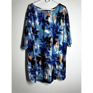 Bella Flore Womens Medium Clinky Hawaiian Print Tunic Shirt Blouse Sz L *Notes